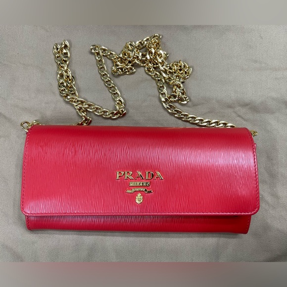 Prada Handbags - Prada red chain wallet-